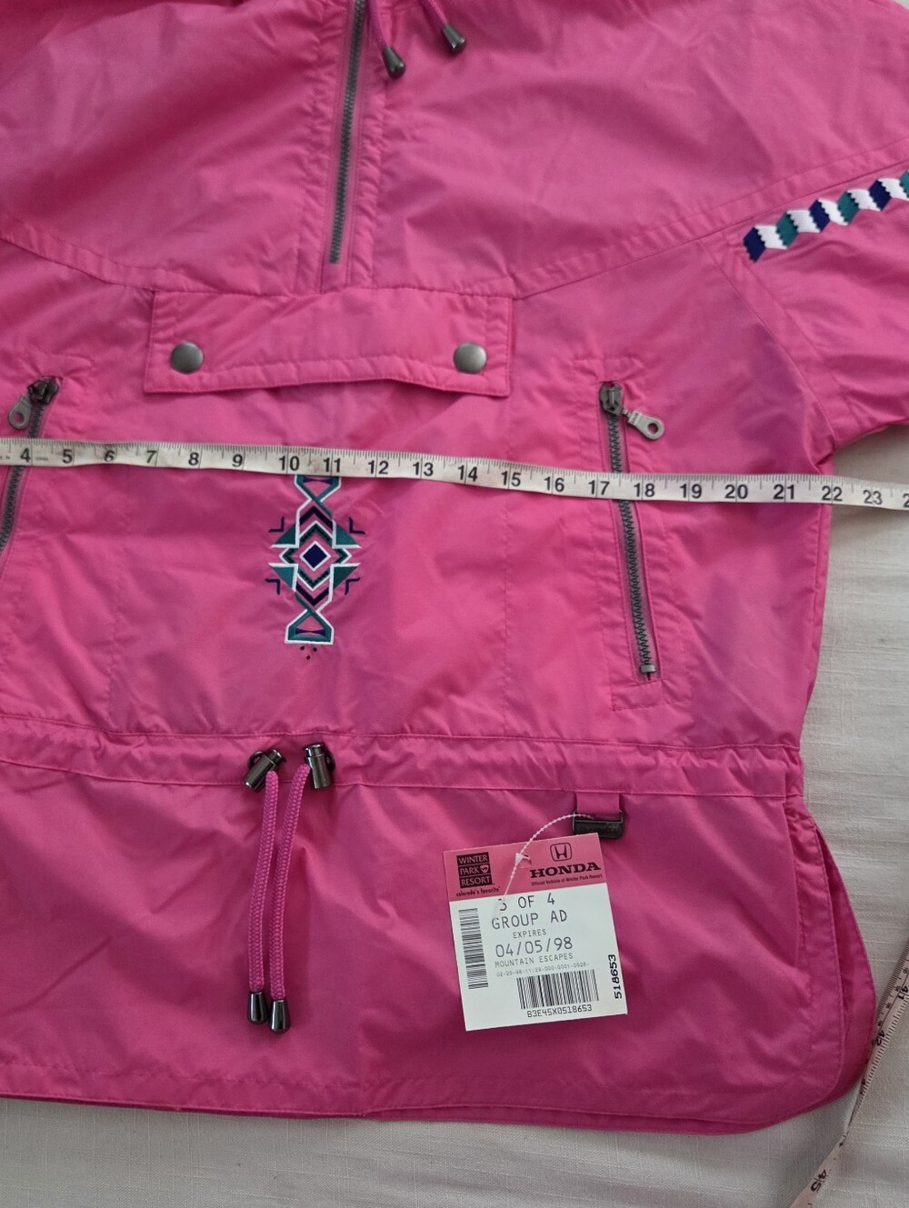 Vintage Snuggler Ski Wear Pink Hooded Windbreaker Jacket Womens Medium Large 6 - Picture 6 of 10